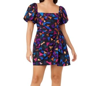 Show Me Your Mumu Puff Sleeve Mini Dress S‎ Abstract Print Ruffle Hem Party